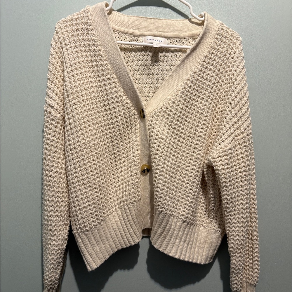 Cream Knit Cardigan Sweater